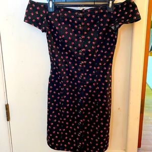 Jean Buttondown Black and Red Flower Dress